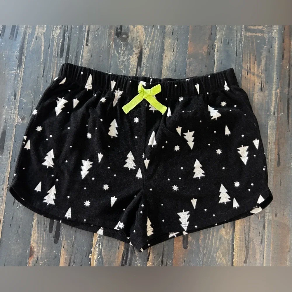 Old‎ Navy Girls XL 14-16 Black Fleece Christmas Tree Pajama Shorts Holiday Cozy
